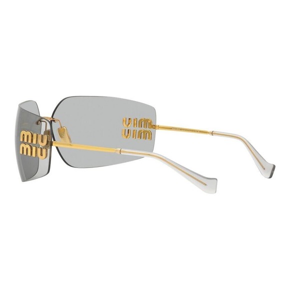 Miu Miu Sunglasses MU 54YS Gold Light Grey Blue 5AK3/0B Logo Women AUTHENTIC
